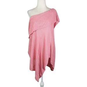 Vintage Y2K INC Pink Silver Metallic Knit Asymmetrical Poncho Sweater